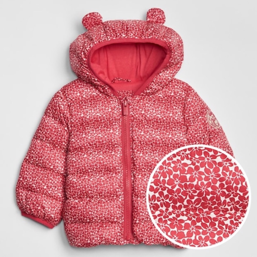 Gap Girls 0 6 Month Red Floral Down Fill Coat - Picture 1 of 8